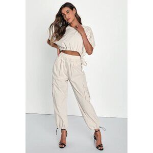 Lulu's Cream Cargo Track Joggers